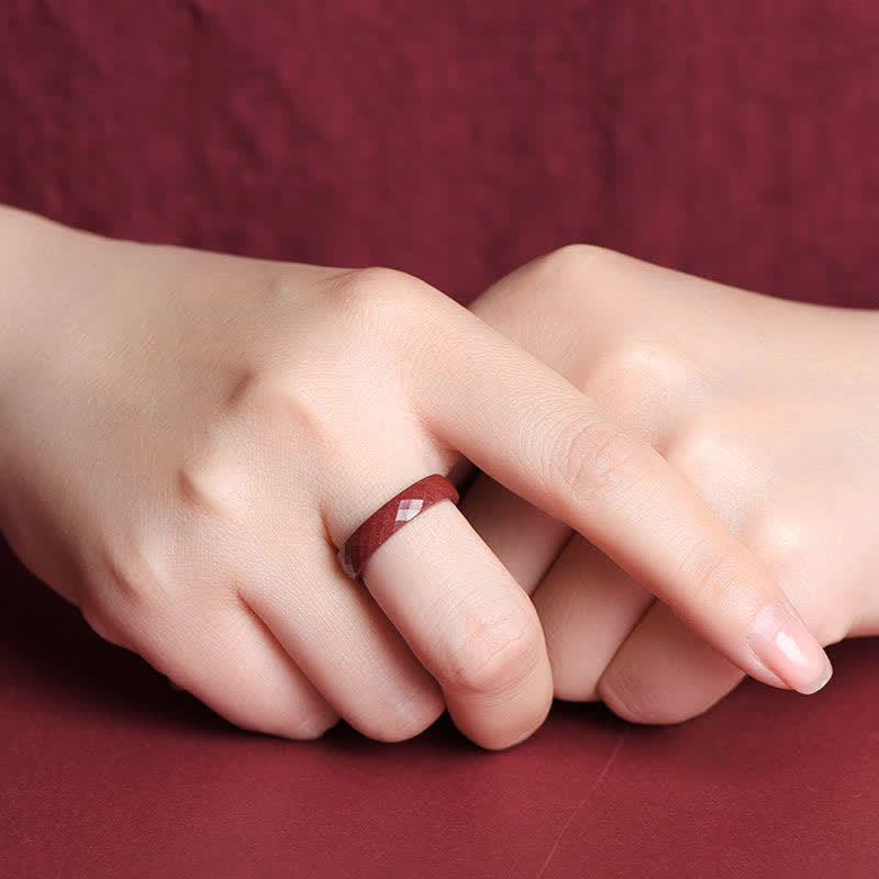Wear FengShui Cinnabar Om Mani Padme Hum Auspicious Clouds Blessing Ring
