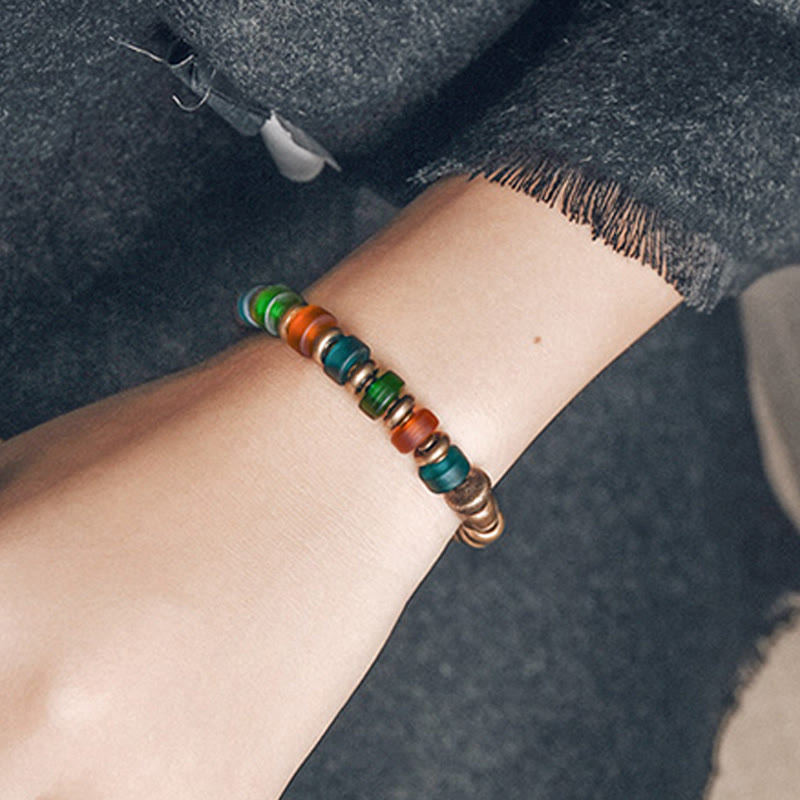 Wear FengShui Tibetan Colorful Glass Beads Copper Wealth Bracelet