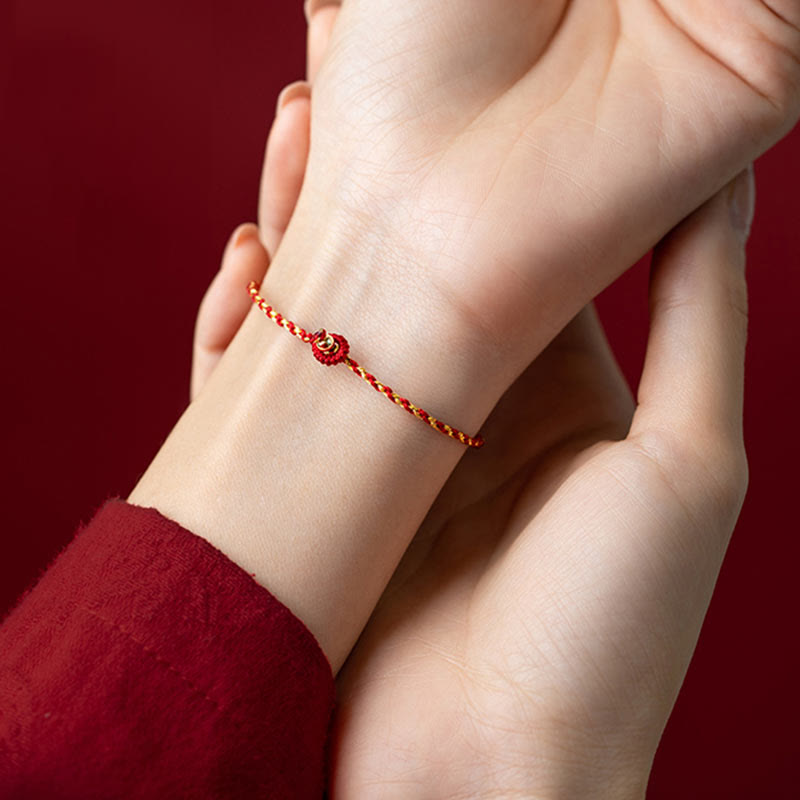 Wear FengShui 14K Gold Plated Handmade Red Gold Rope King Kong Knot Braided Luck Bracelet