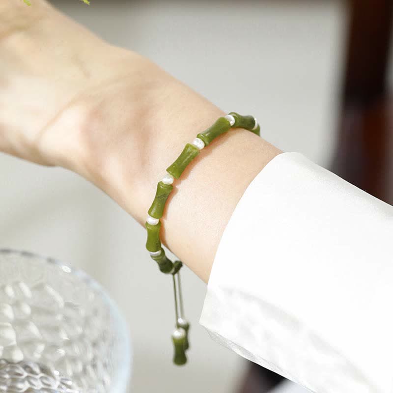 Wear FengShui Natural Peridot Bamboo Pattern Love Peace Bracelet