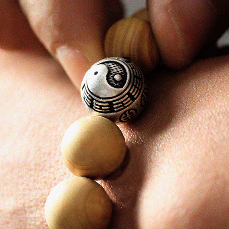 Wear FengShui Tibet Peach Wood Lotus Cinnabar Bagua Yin Yang Luck Wealth Bracelet