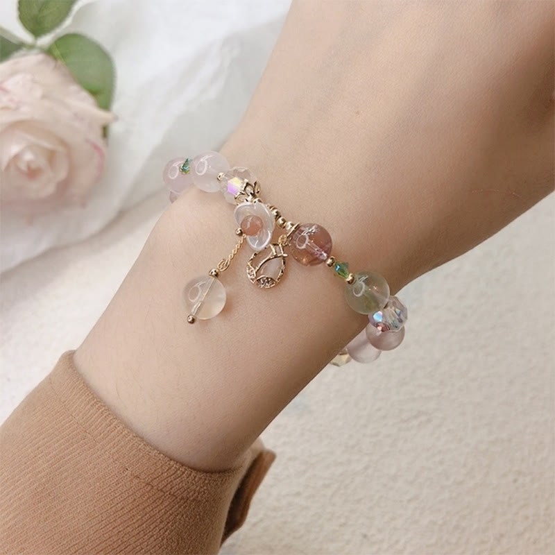Wear FengShui Strawberry Quartz Rutilated Quartz Fluorite Flower Healing Bracelet