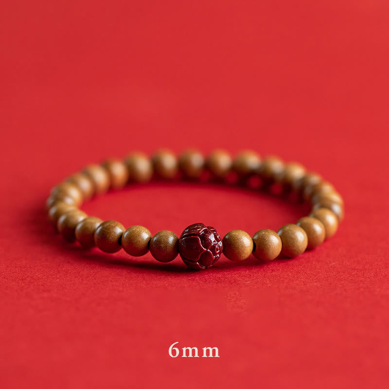 Wear FengShui Peach Wood Lotus Cinnabar Luck Wealth Bracelet