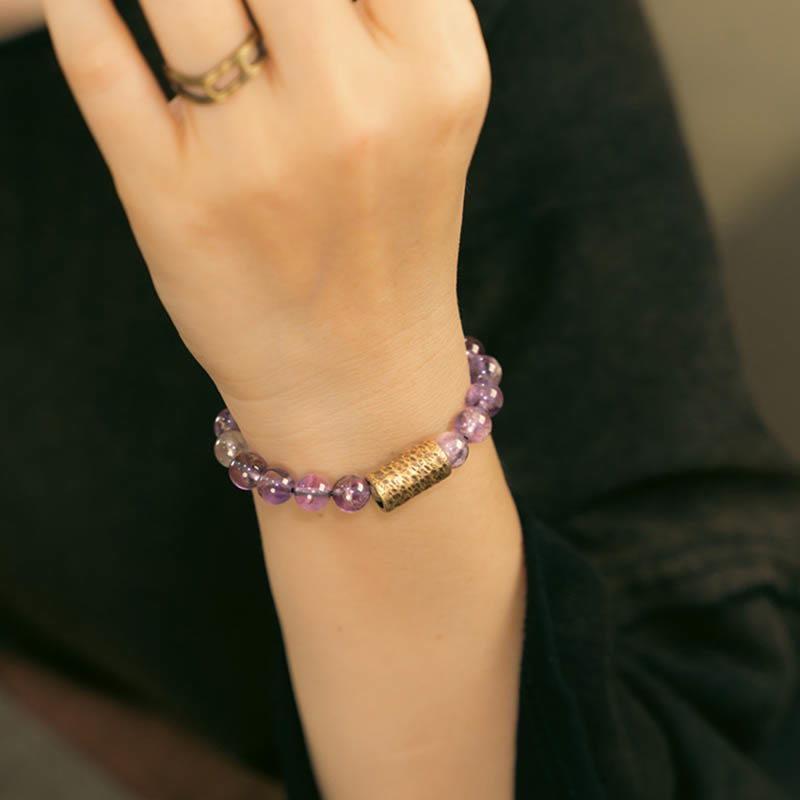 Wear FengShui White Crystal Red Hematoid Quartz Gold Rutilated Quartz Purple Phantom Protection Bracelet