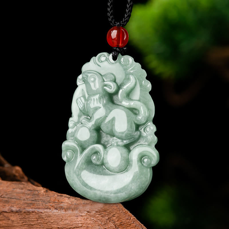 Wear FengShui Natural Green Jade 12 Chinese Zodiac Luck Prosperity Necklace Pendant