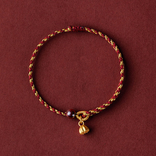 Wear FengShui Handcrafted Red Gold Rope Lotus Peace And Joy Charm Braid Bracelet