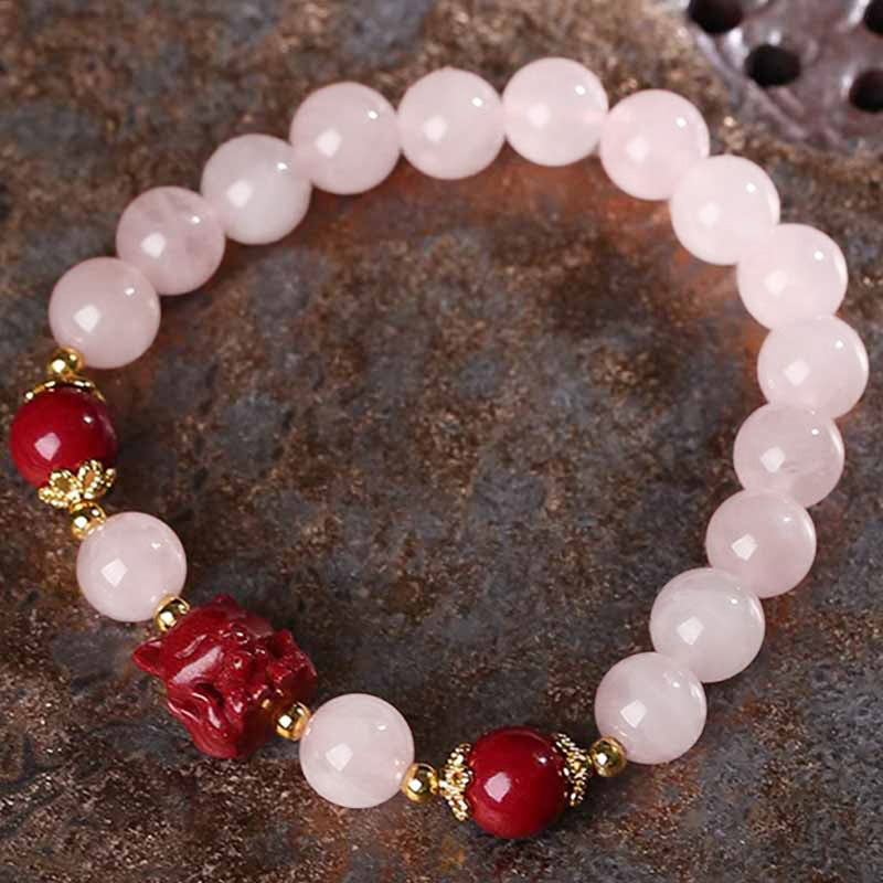 Wear FengShui Natural Pink Crystal Cinnabar Nine Tailed Fox Love Bracelet