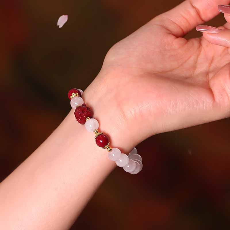Wear FengShui Natural Pink Crystal Cinnabar Nine Tailed Fox Love Bracelet