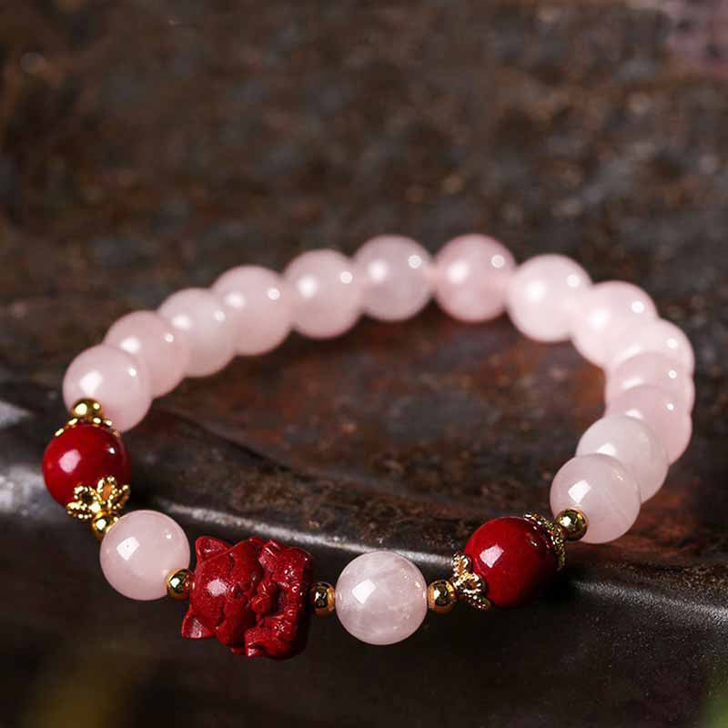 Wear FengShui Natural Pink Crystal Cinnabar Nine Tailed Fox Love Bracelet