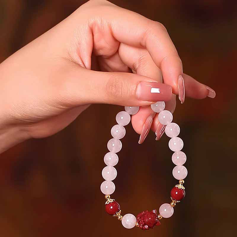 Wear FengShui Natural Pink Crystal Cinnabar Nine Tailed Fox Love Bracelet