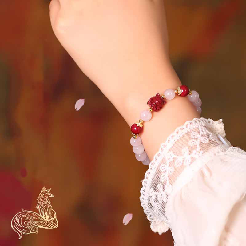 Wear FengShui Natural Pink Crystal Cinnabar Nine Tailed Fox Love Bracelet