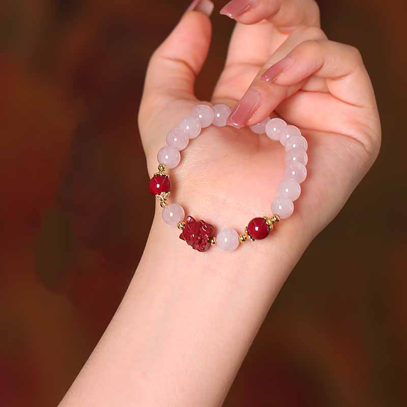 Wear FengShui Natural Pink Crystal Cinnabar Nine Tailed Fox Love Bracelet