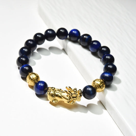 Buddha & Karma Blue Tiger Eye Pixiu Bracelet - Wealth & Confidence