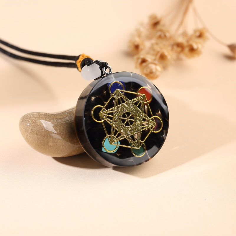 Buddha & Karma Black Tourmaline Metatron’s Cube Orgonite Protection Necklace