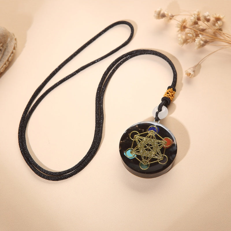 Buddha & Karma Black Tourmaline Metatron’s Cube Orgonite Protection Necklace