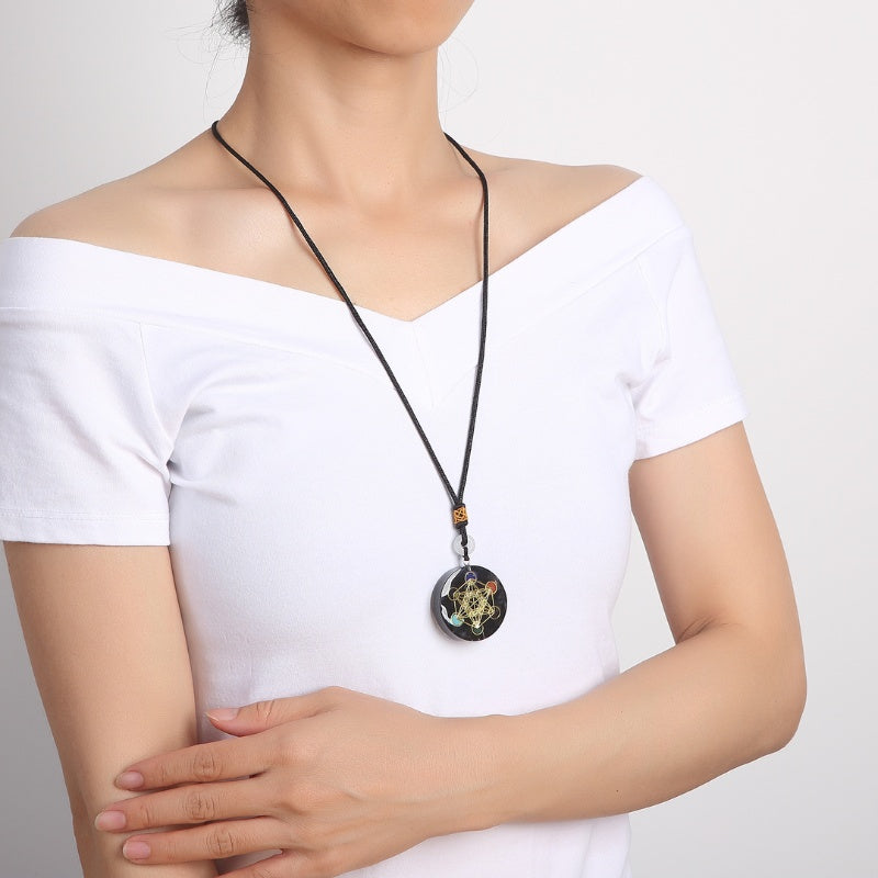 Buddha & Karma Black Tourmaline Metatron’s Cube Orgonite Protection Necklace