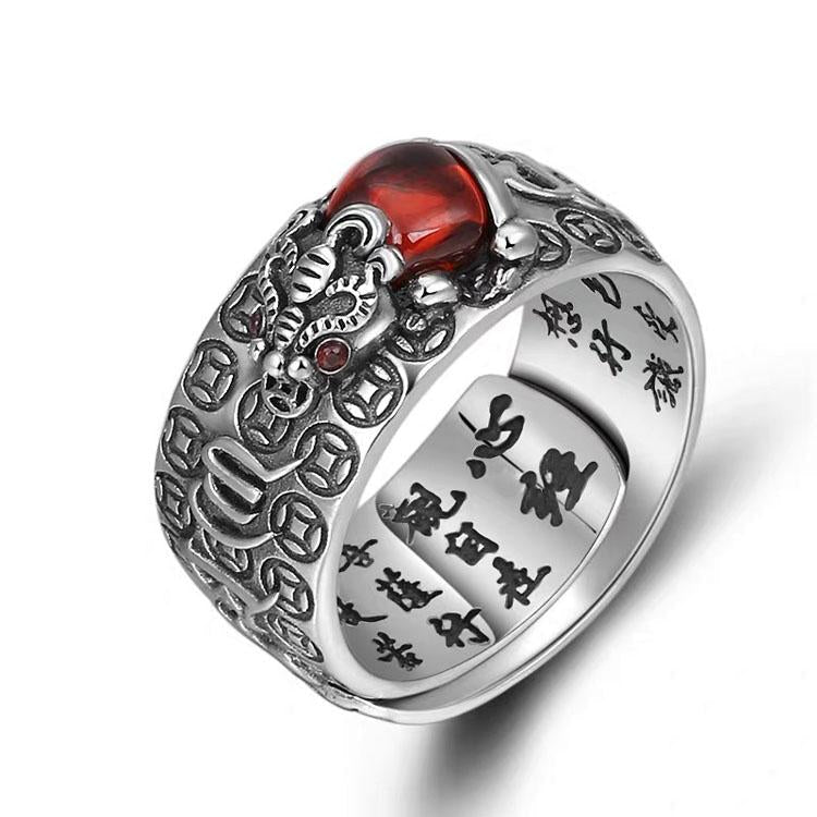 Buddha & Karma Natural Garnet Pixiu Ring - Feng Shui Wealth Ring