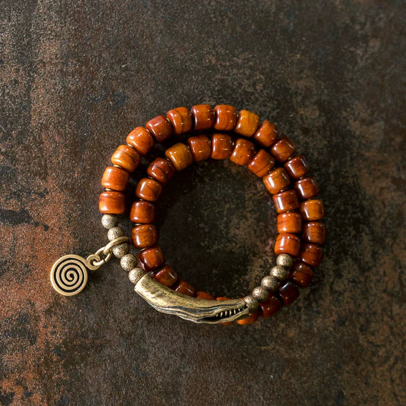 Tibetan Handmade Yak Bone Double-Wrap Bracelet – Long Style with Vintage Brass Accents