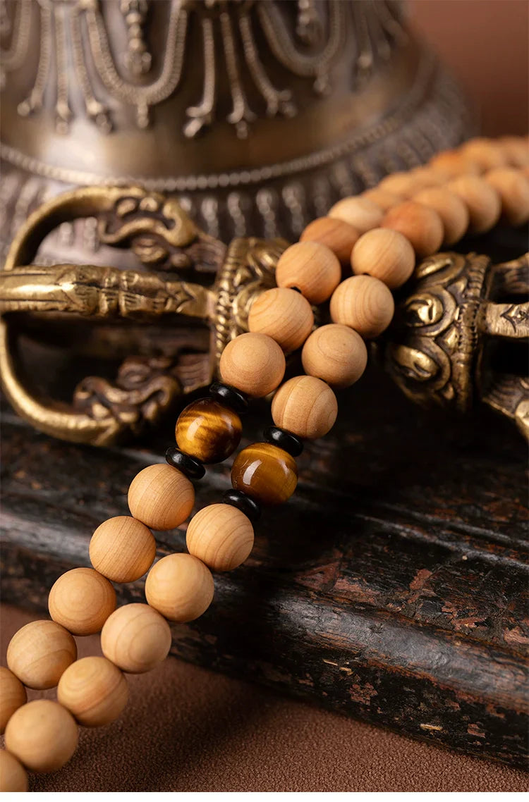 Buddha3bodhi 8mm Cliff Cypress 108 Bead Mala With Yellow Tiger Eye Prayer Beads