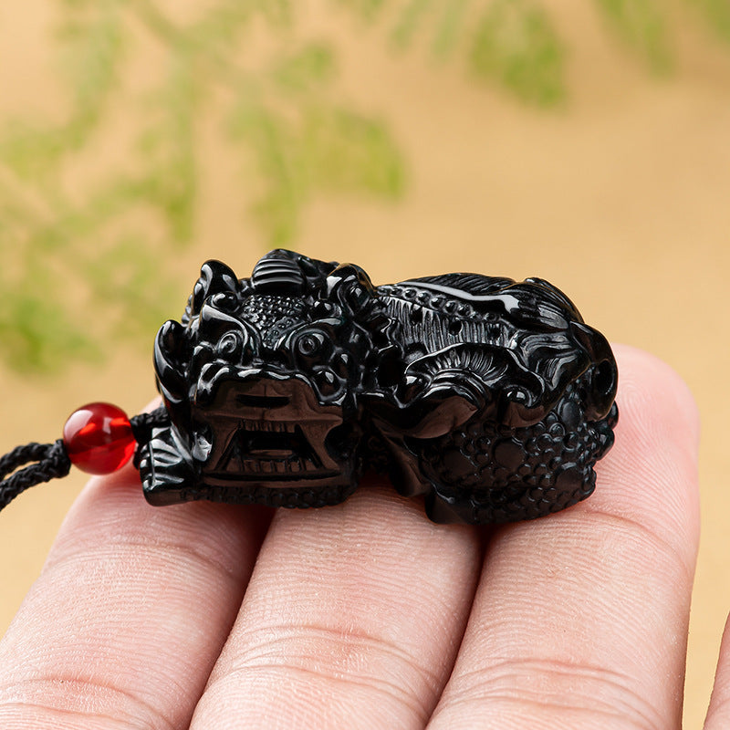 Natural A-Grade Black Jadeite Pixiu Wealth Attraction Pendant for Men and Women