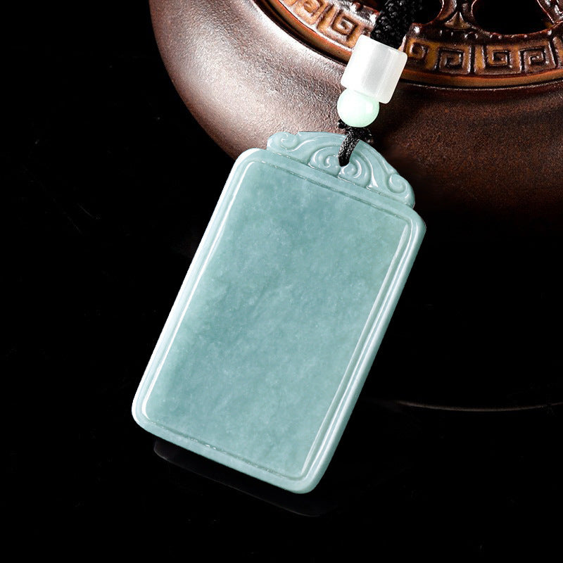 Natural Ice Blue Jadeite “Peace & Safety” Pendant – Genuine A-Grade Blue Water Jade, Feng Shui Talisman