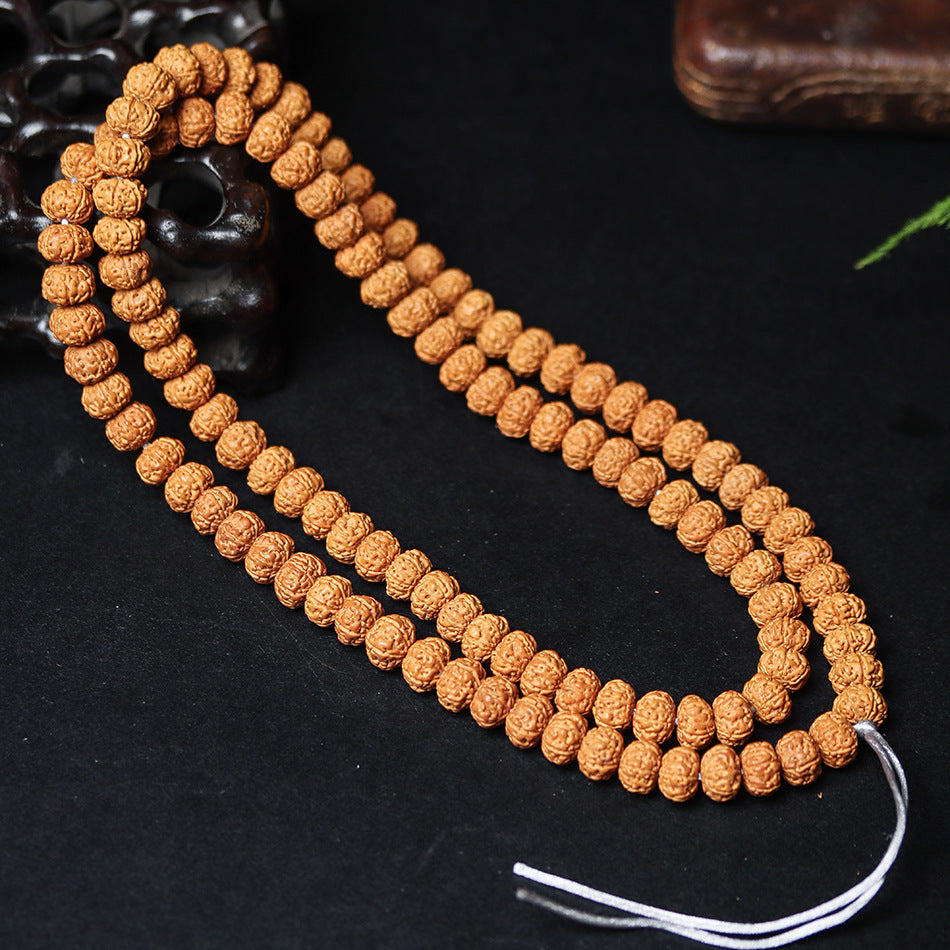 Premium Six-Petal Double Dragon Pattern Rudraksha 108 Mala Beads Bracelet