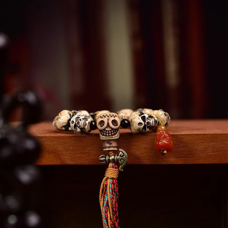Handcrafted Tibetan Camel Bone Skull Bracelet for Men and Women