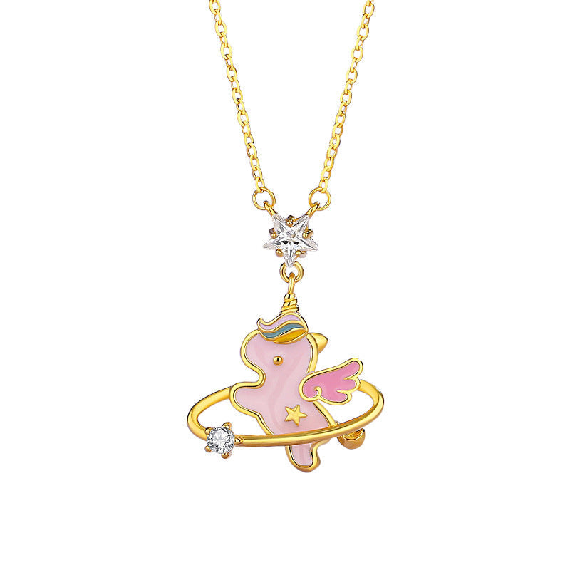 S925 Rainbow Unicorn Jewelry Collection – Necklace, Bracelet, and Earrings Set