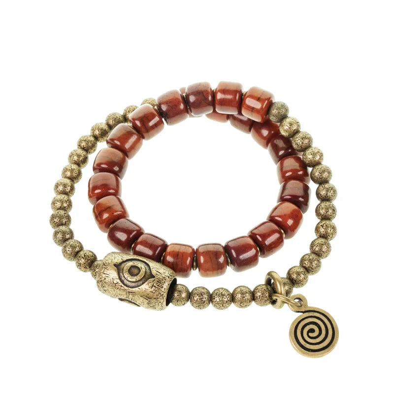 Tibetan Handmade Double-Wrap Yak Bone & Brass Dzi Bead Bracelet · Sacred Strength, Grounded Spirit