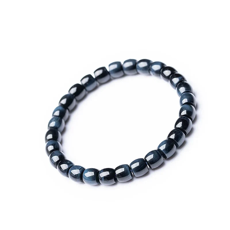 Natural Blue Tiger’s Eye Lightning-Pattern Bracelet – Premium Straight-Cut Design, 7mm, Unisex, Multiple Bead Shapes Available