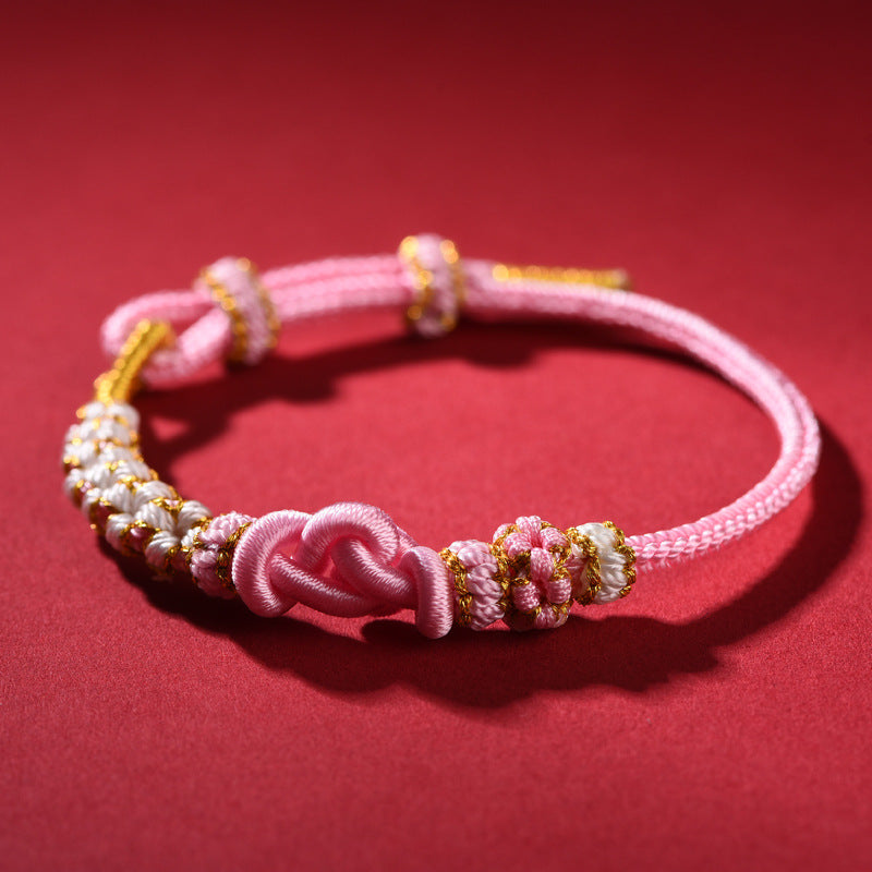 Handmade Red String Bracelet with Mandala Peach Blossom Knot – Couples’ Matching Set for Love and Connection