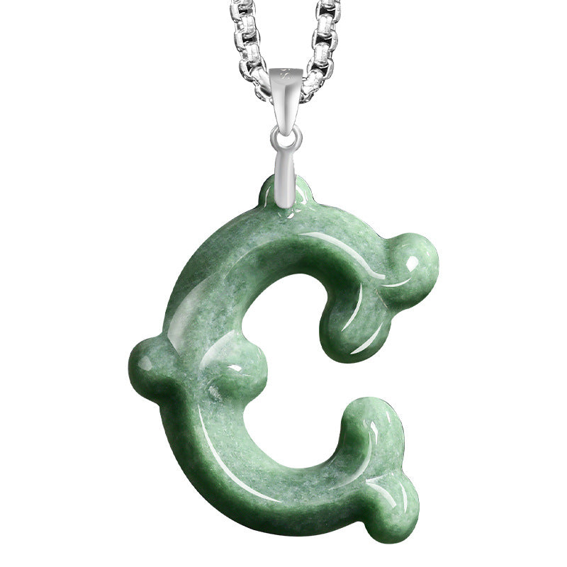 Natural A-Grade Jadeite Letter Pendant – S925 Silver Setting, Ice-Type Jade, Hip-Hop & Personalized Style