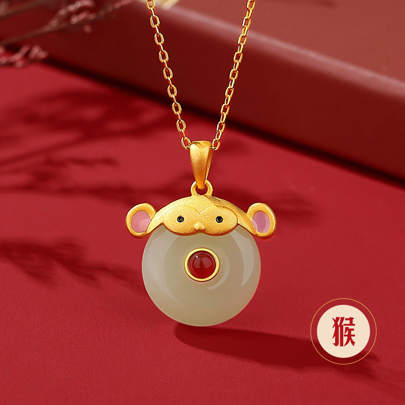 Hetian Jade Peace Circle 12 Chinese Zodiac Necklace – S925 Silver Horse Year Gift Jewelry