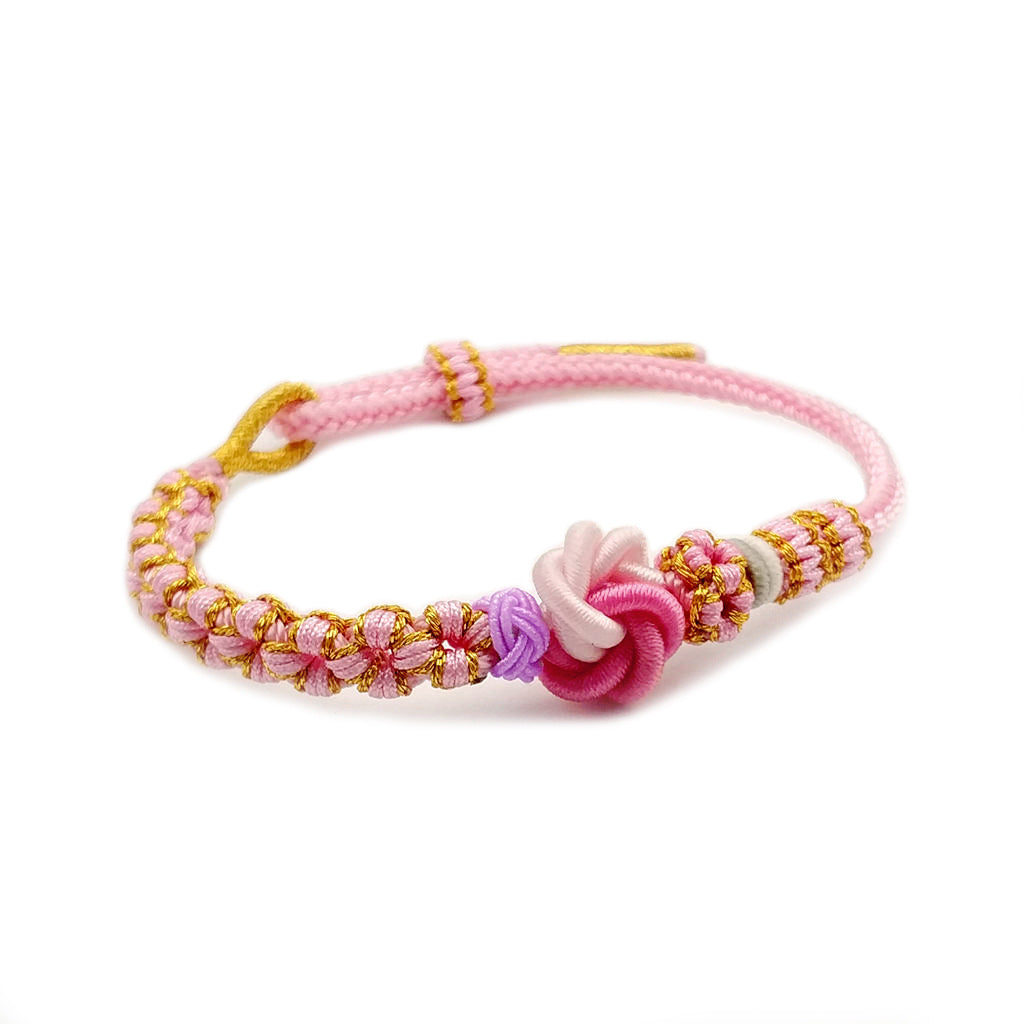 Mandala Knot Pink Charm Bracelet – 8-Strand Braided Adjustable Cord for Love & Harmony