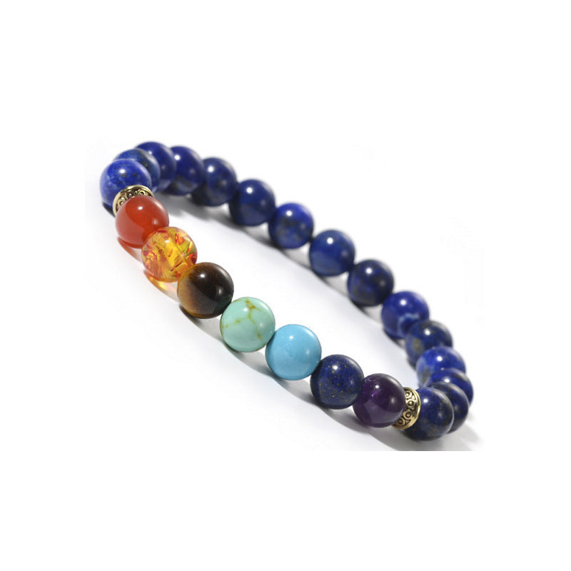 Seven Chakra Beaded Bracelet for Meditation Yoga Bracelet Pink Crystal White Turquoise Tiger Eye Stone Volcanic Stone