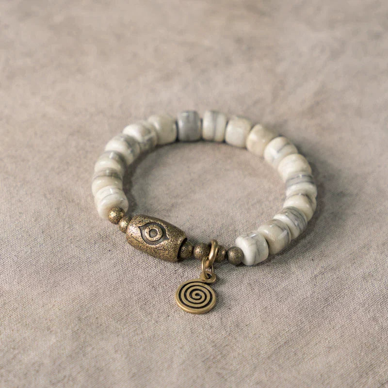 Tibetan Handmade Yak Bone & Brass Dzi Bracelet · Sacred Protection, Grounded Strength