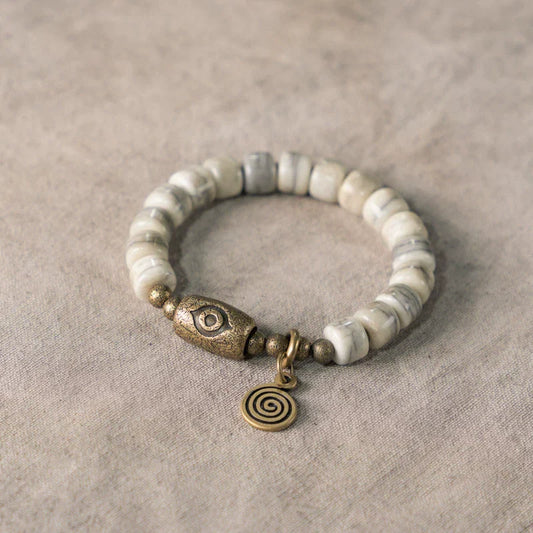 Tibetan Handmade Yak Bone & Brass Dzi Bracelet · Sacred Protection, Grounded Strength
