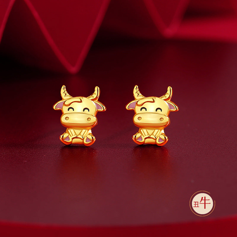 Women’s S925 Silver Chinese 12 Zodiac Earrings, Year of the Horse Lucky Jewelry
