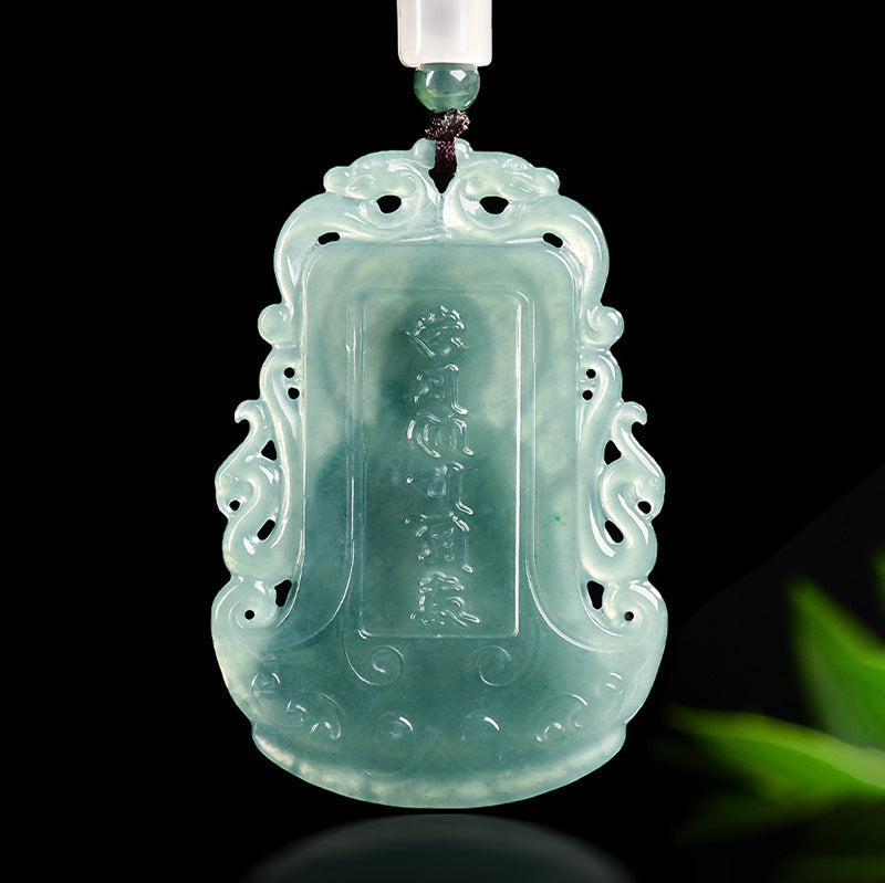 Natural Blue Water Jadeite Amitabha Buddha Pendant – A-Grade Jade, Zodiac Dog & Pig Guardian Talisman