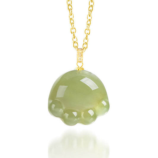 Natural Aged Hetian Green Jade Cat Claw Pendant for Women