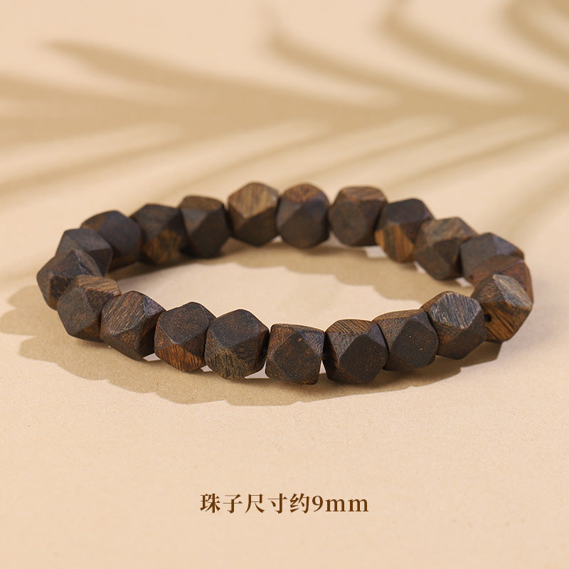 Natural Hainan Agarwood Diamond-Cut Bead Bracelet