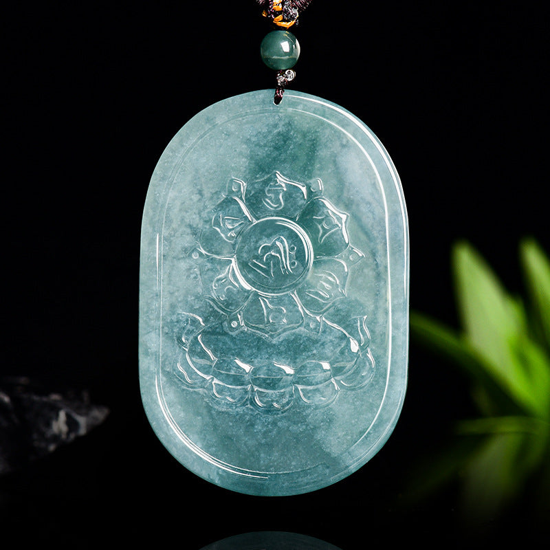 Natural Blue Water Jadeite Akasagarbha Bodhisattva Pendant – Zodiac Ox and Tiger Guardian Buddha