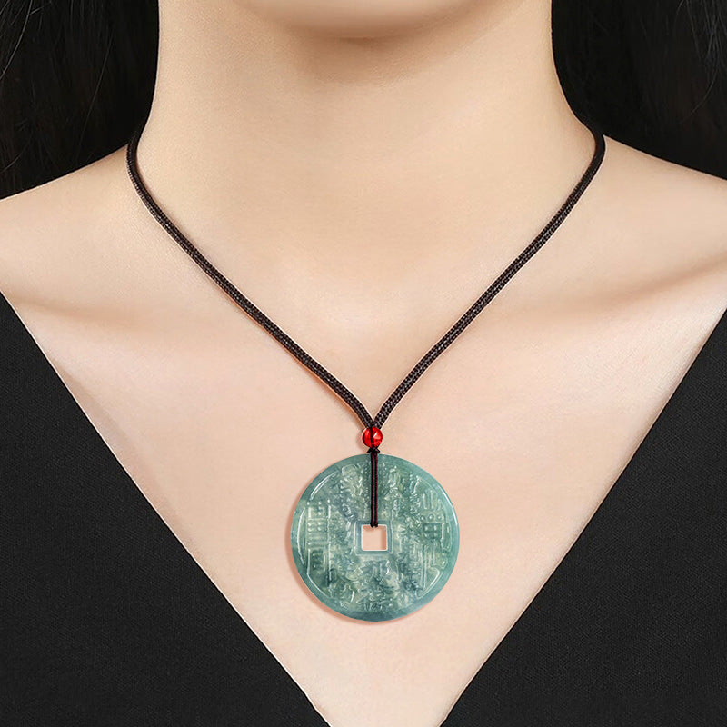 Natural Ice Blue Jadeite Shangui “Lucky Coin” Pendant – Genuine A-Grade Blue Water Jade, Feng Shui Talisman