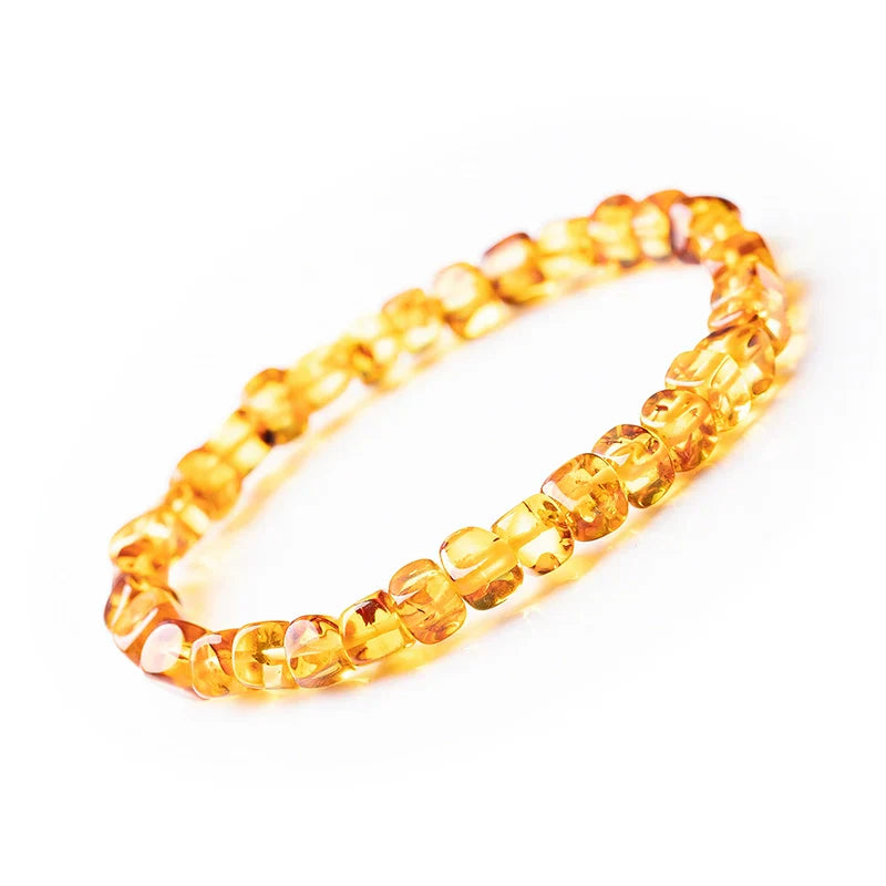 Natural Amber Blood Piebald Gradient Square Old-Style Bead Bracelet – Minimalist Unisex Handmade Jewelry