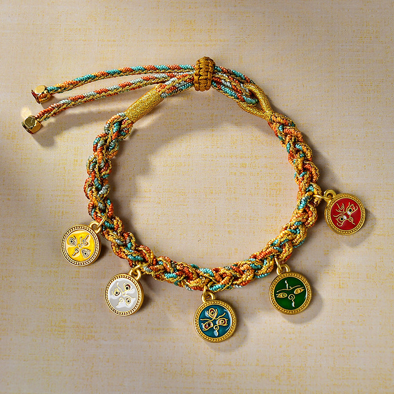 Tibetan Five Wealth Gods Blessing Bracelet – Handwoven with Green Tara Energy