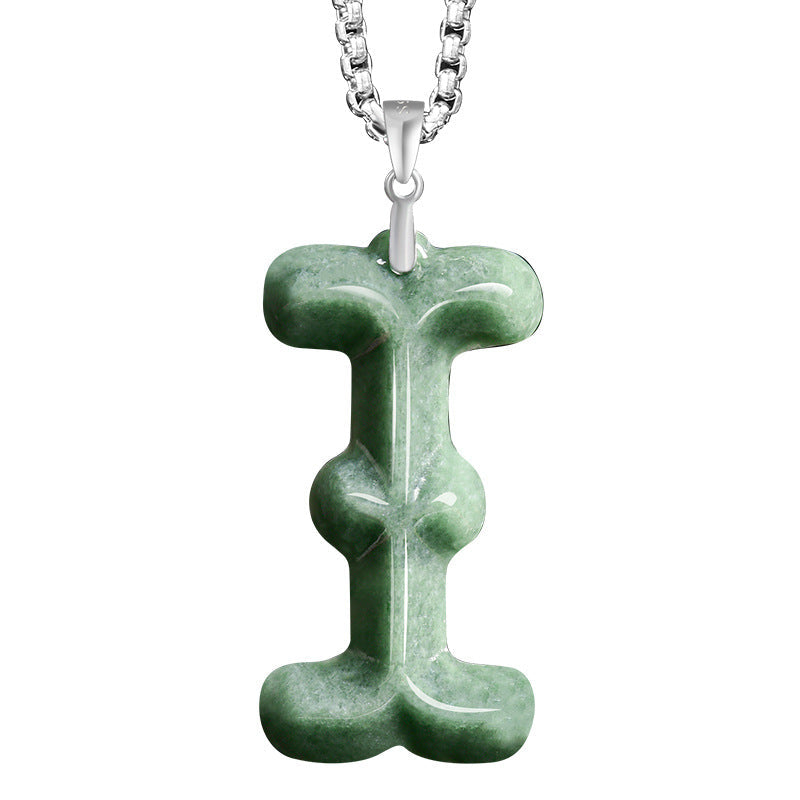Natural A-Grade Jadeite Letter Pendant – S925 Silver Setting, Ice-Type Jade, Hip-Hop & Personalized Style
