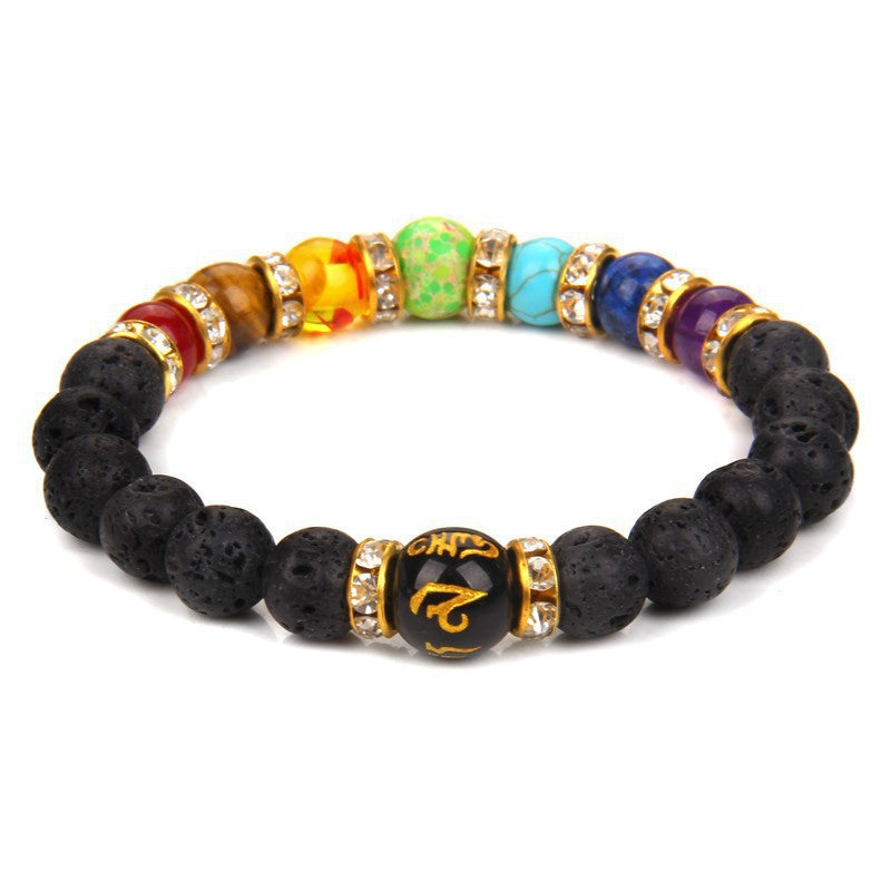 Volcanic Stone Chakra Bracelet Yoga Energy Bracelet Six-Syllable Mantra Couple Bracelet