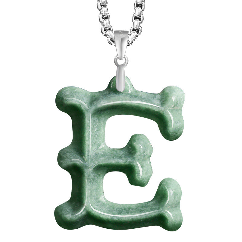 Natural A-Grade Jadeite Letter Pendant – S925 Silver Setting, Ice-Type Jade, Hip-Hop & Personalized Style