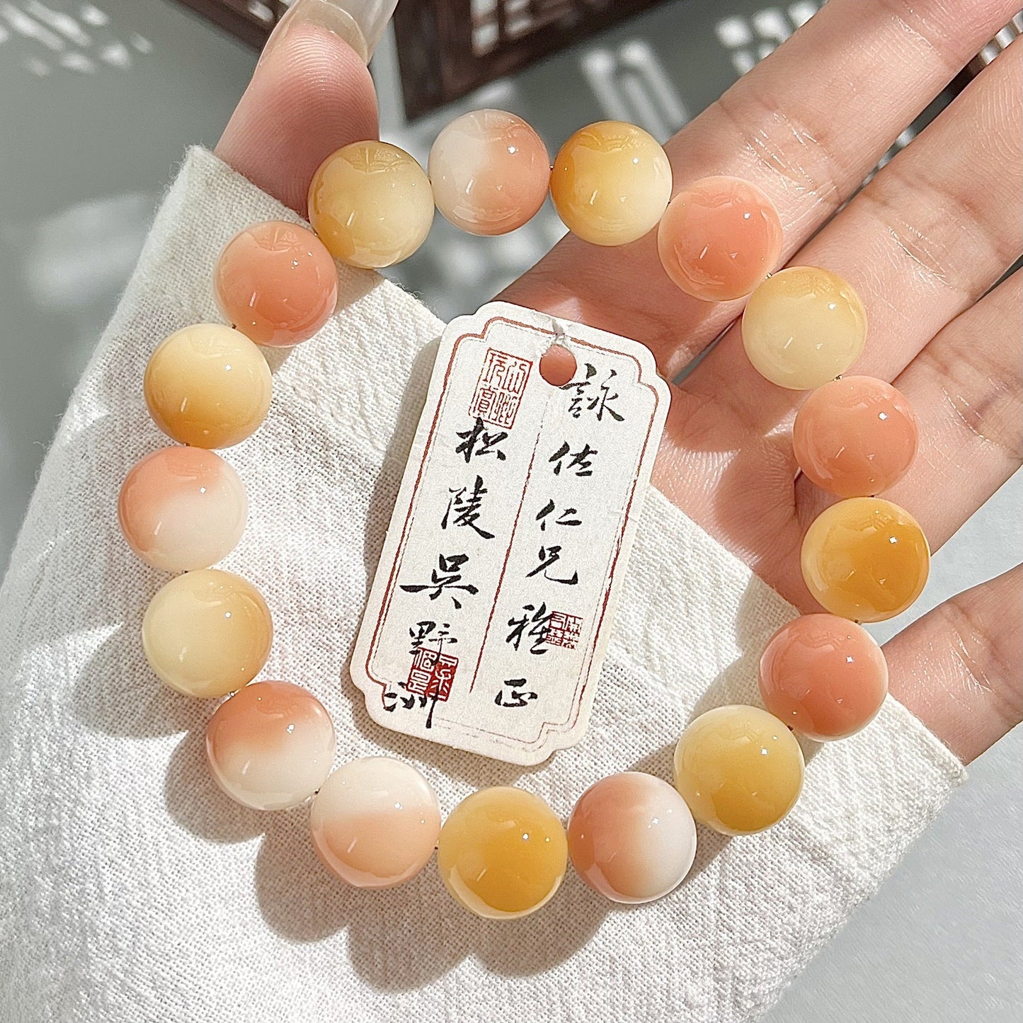 Natural Floral-Skin Jade-Like Bodhi Bead Bracelet – 12-13mm Round Beads