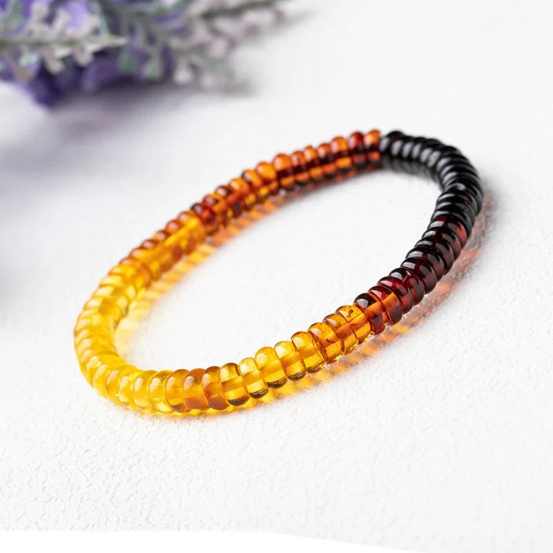 Natural gold amber and beeswax Abacus Bead Disc Spacer Bracelet
